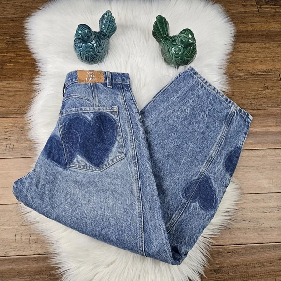 Free People We The Free People Heart Shadow Patch Barrel Good Luck Jeans 27 - Picture 10 of 14